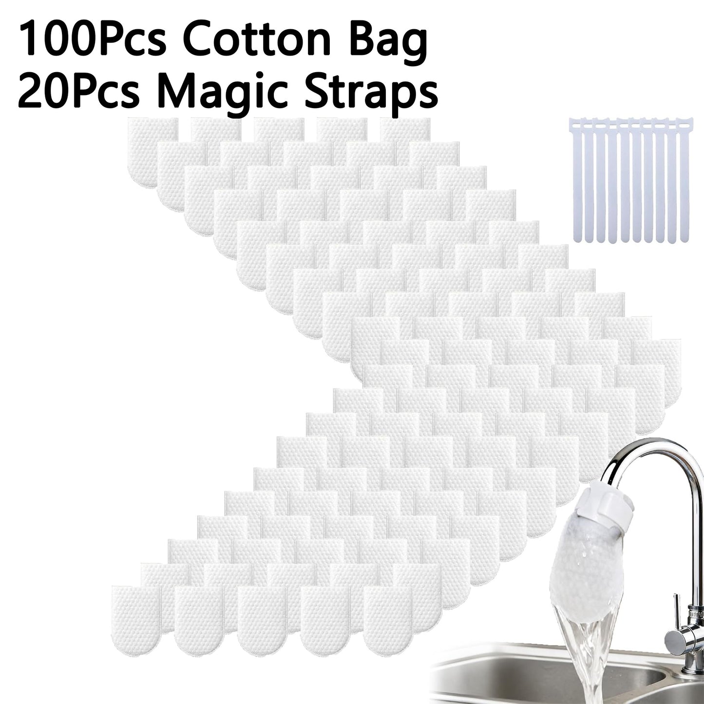 100 Pcs Faucets Filteres Bags with 20 Straps for Cold and Hot Water Filters