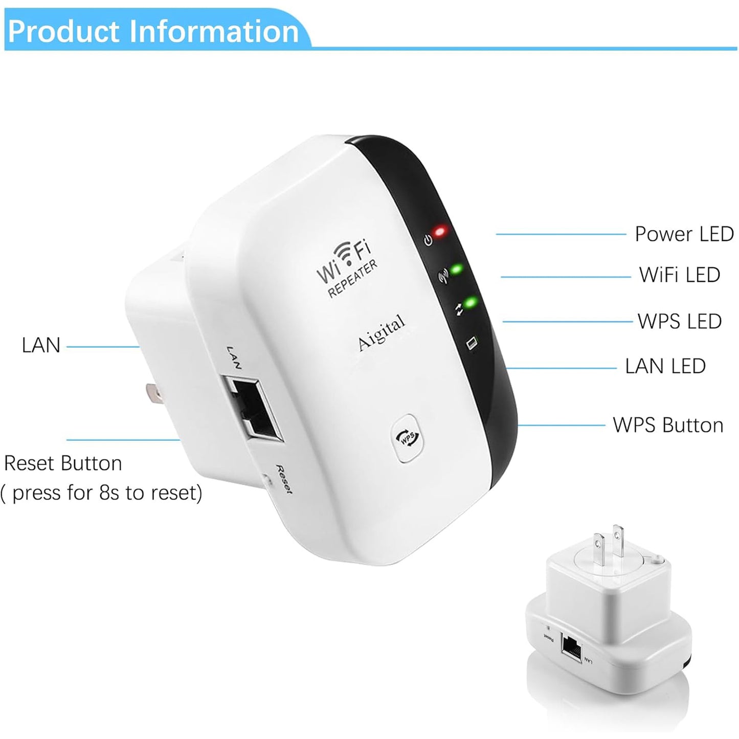 WiFi Extender Signal Booster – 300Mbps Wireless Range Repeater, Covers Up to 1200 Sq.ft & 30 Devices (2.4GHz)