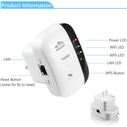 WiFi Extender Signal Booster – 300Mbps Wireless Range Repeater, Covers Up to 1200 Sq.ft & 30 Devices (2.4GHz)