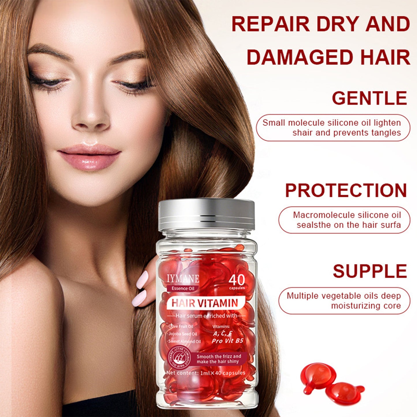 40 Count Moroccan Hair Oil Capsules – Argan & Avocado Serum Hair Vitamins