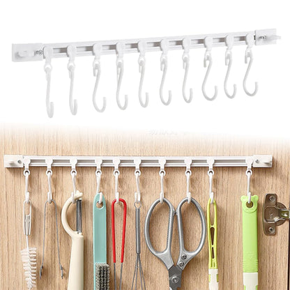 Multifunctional Slide Rail Hook with 10 Hooks for Bathroom Kitchen Bedroom