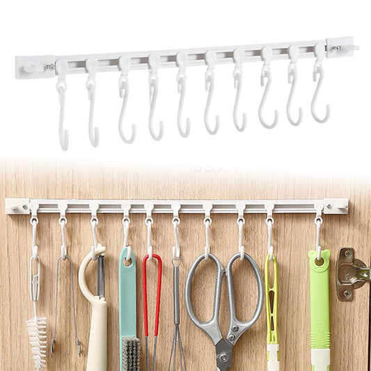 Multifunctional Slide Rail Hook with 10 Hooks for Bathroom Kitchen Bedroom