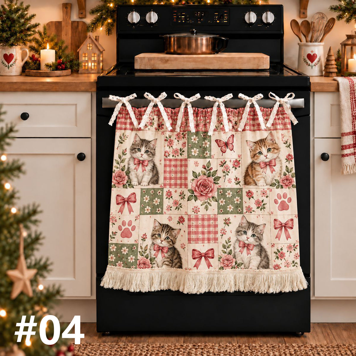 Christmas Cute Pet Patchwork Oven Skirt Curtain