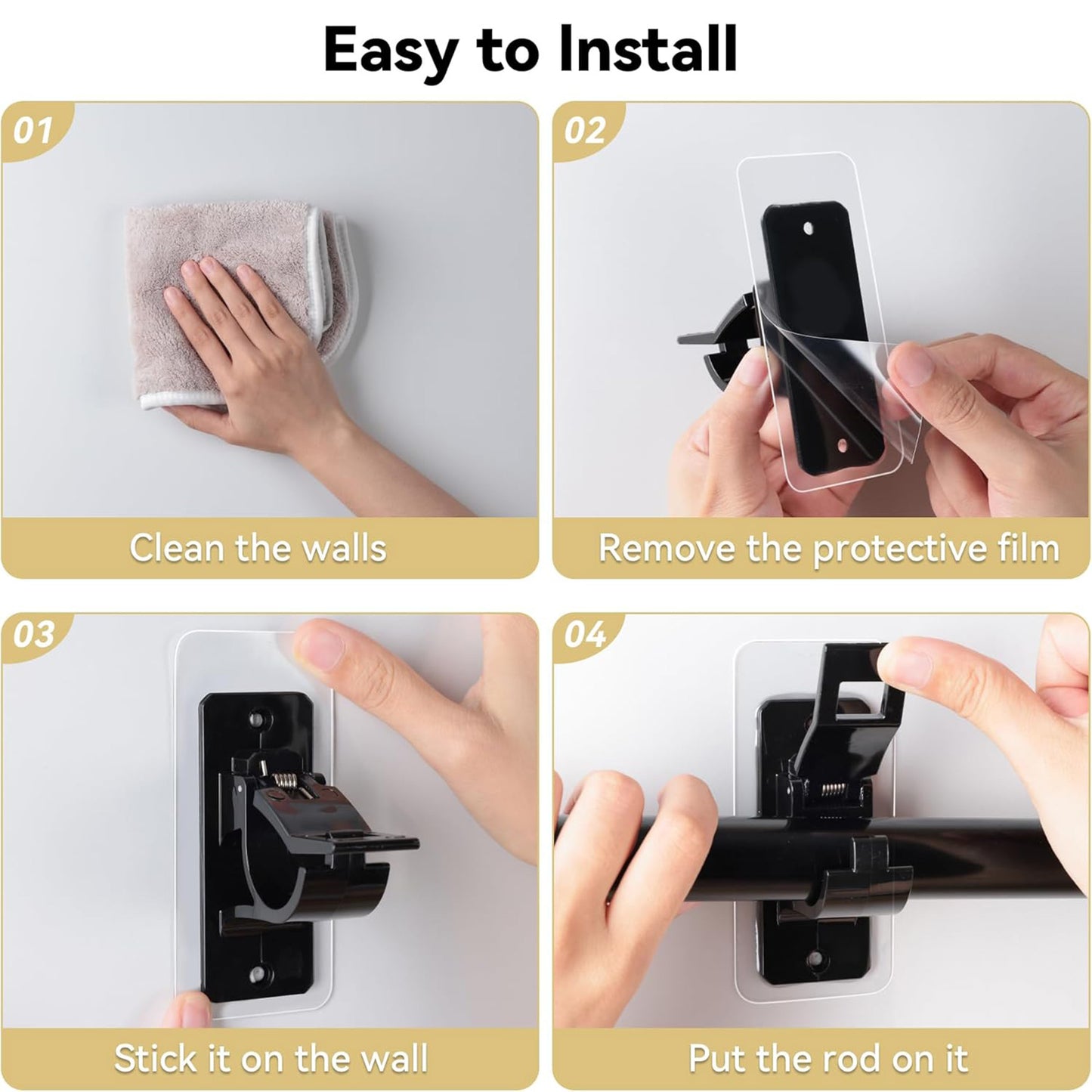 2 Pack No-Drill Curtain Rod Brackets – Strong Adhesive Holders for Easy Curtain Installation
