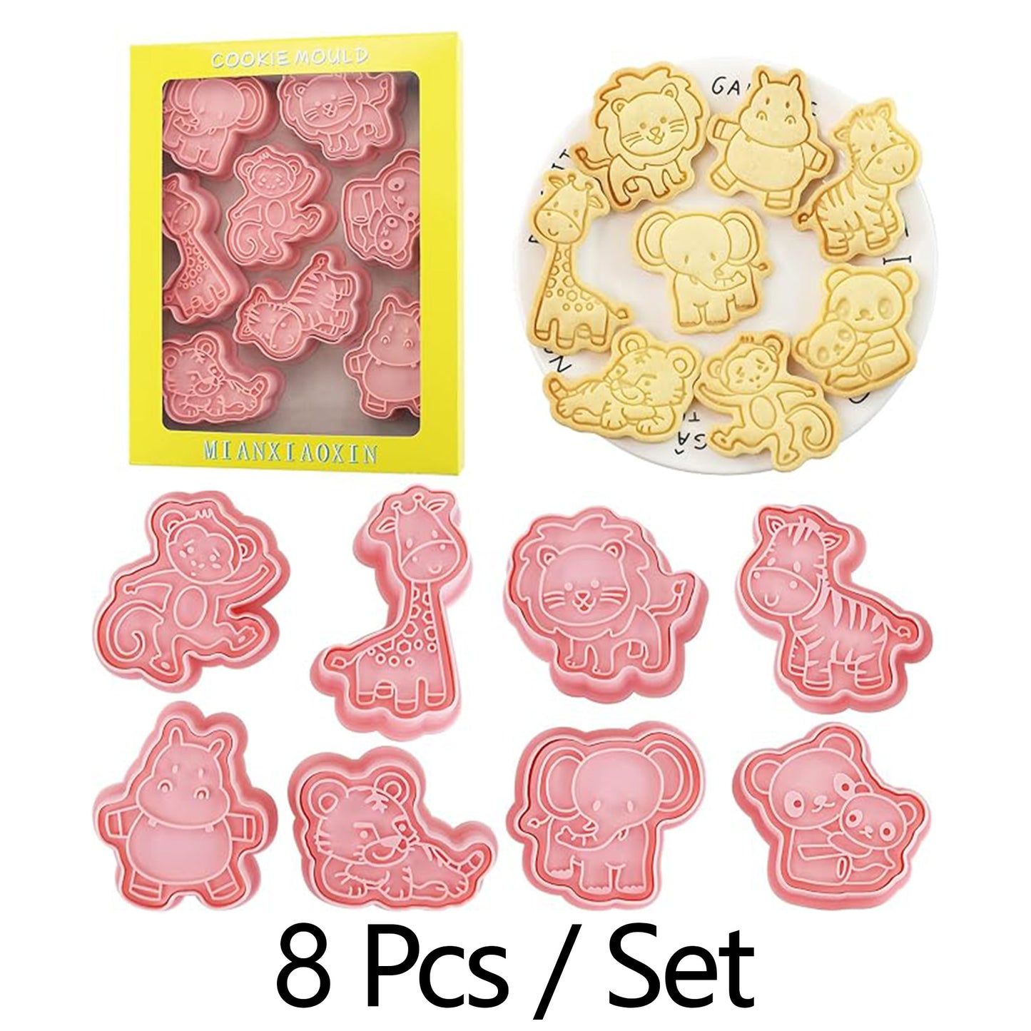 Forest Animal Cookie Cutters 8Pcs 3D Cartoon Jungle Animal Biscuit Molds