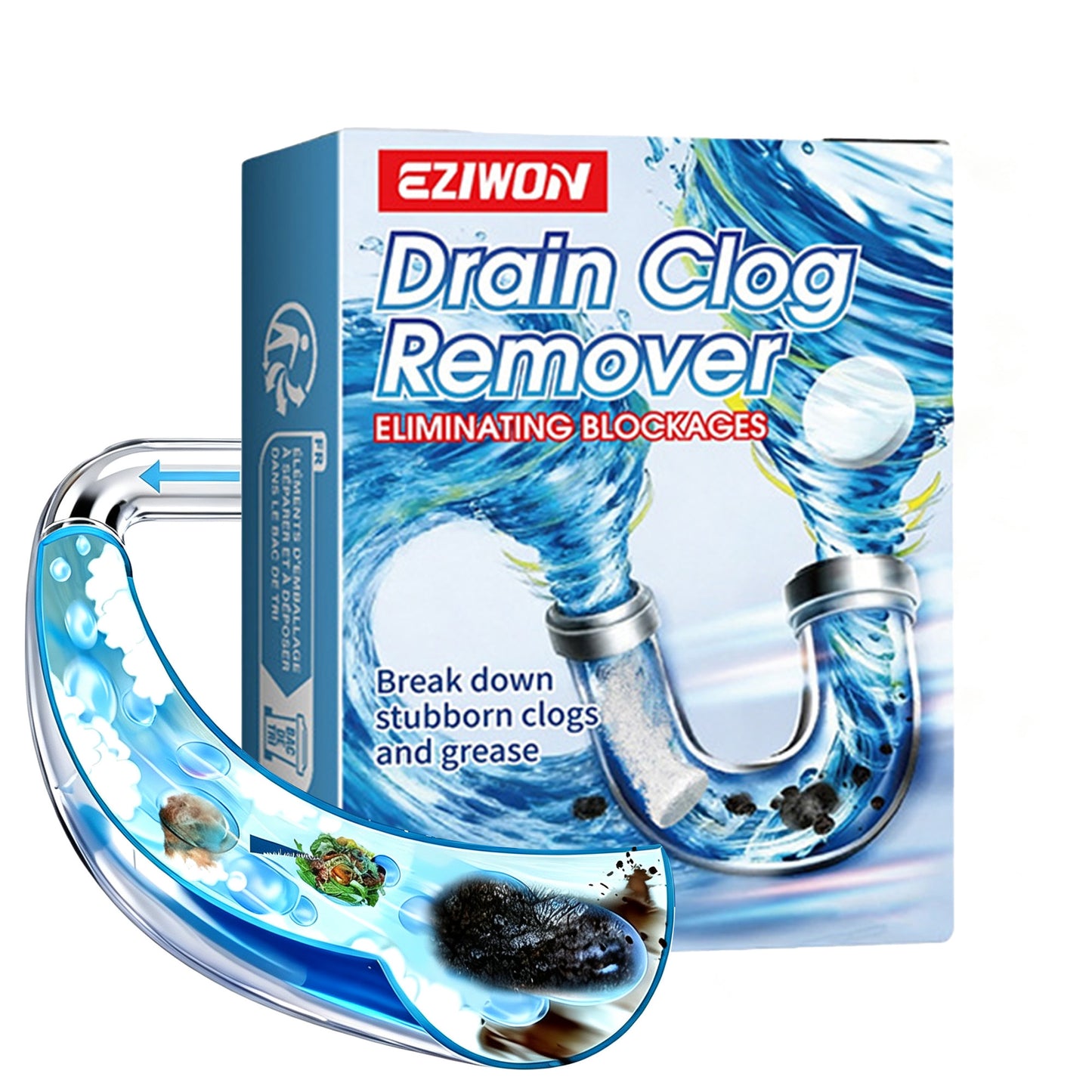 12 PCS Drain Clog Remover for Sink & Shower, Dissolves Hair, Grease, Soap Scum & Paper