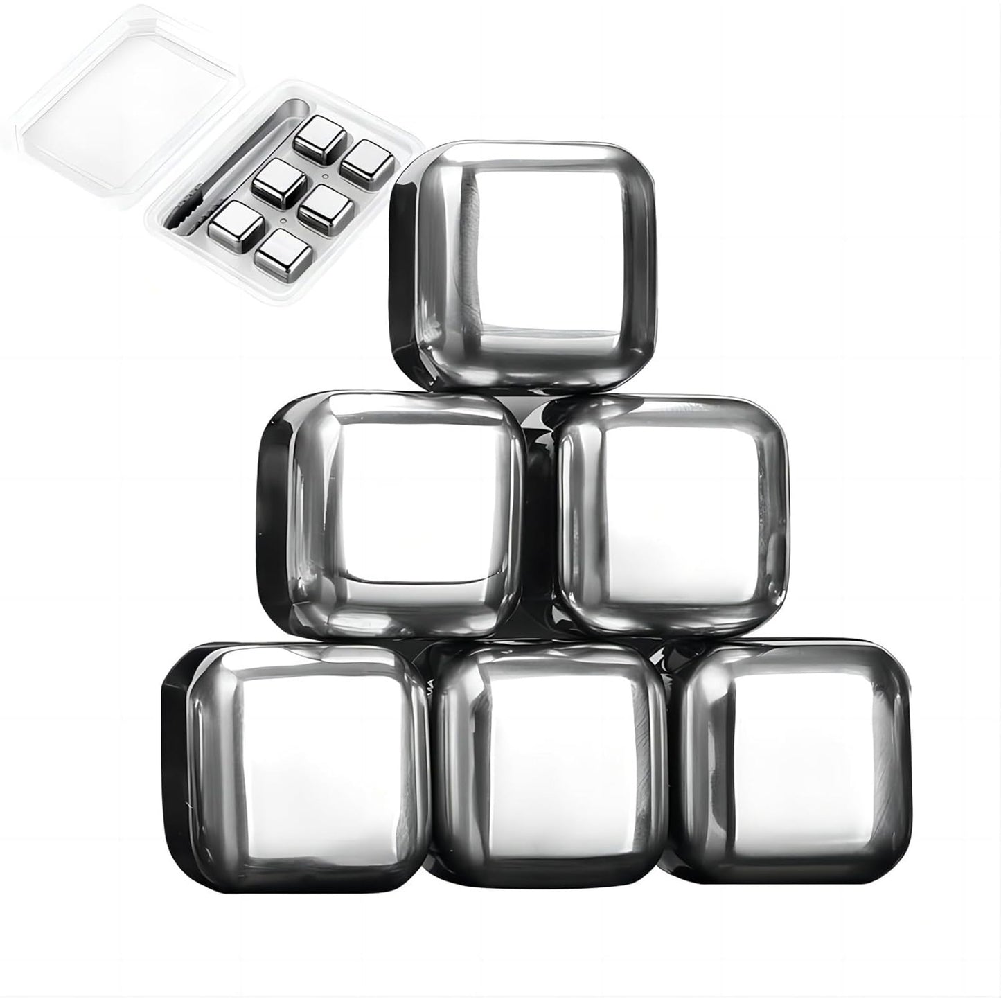 Whiskey Stones Gift Set – Stainless Steel Reusable Whiskey Chilling Rocks for Drinks & Cocktails