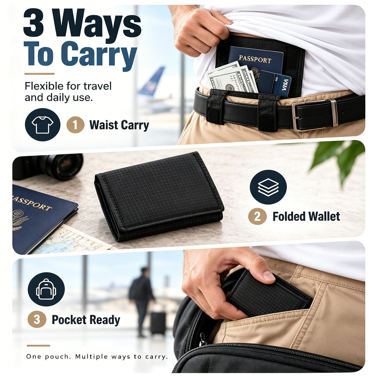 3-in-1 Hidden Pocket Belt Wallet