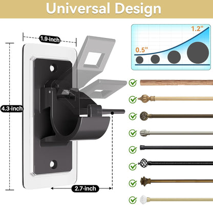 2 Pack No-Drill Curtain Rod Brackets – Strong Adhesive Holders for Easy Curtain Installation
