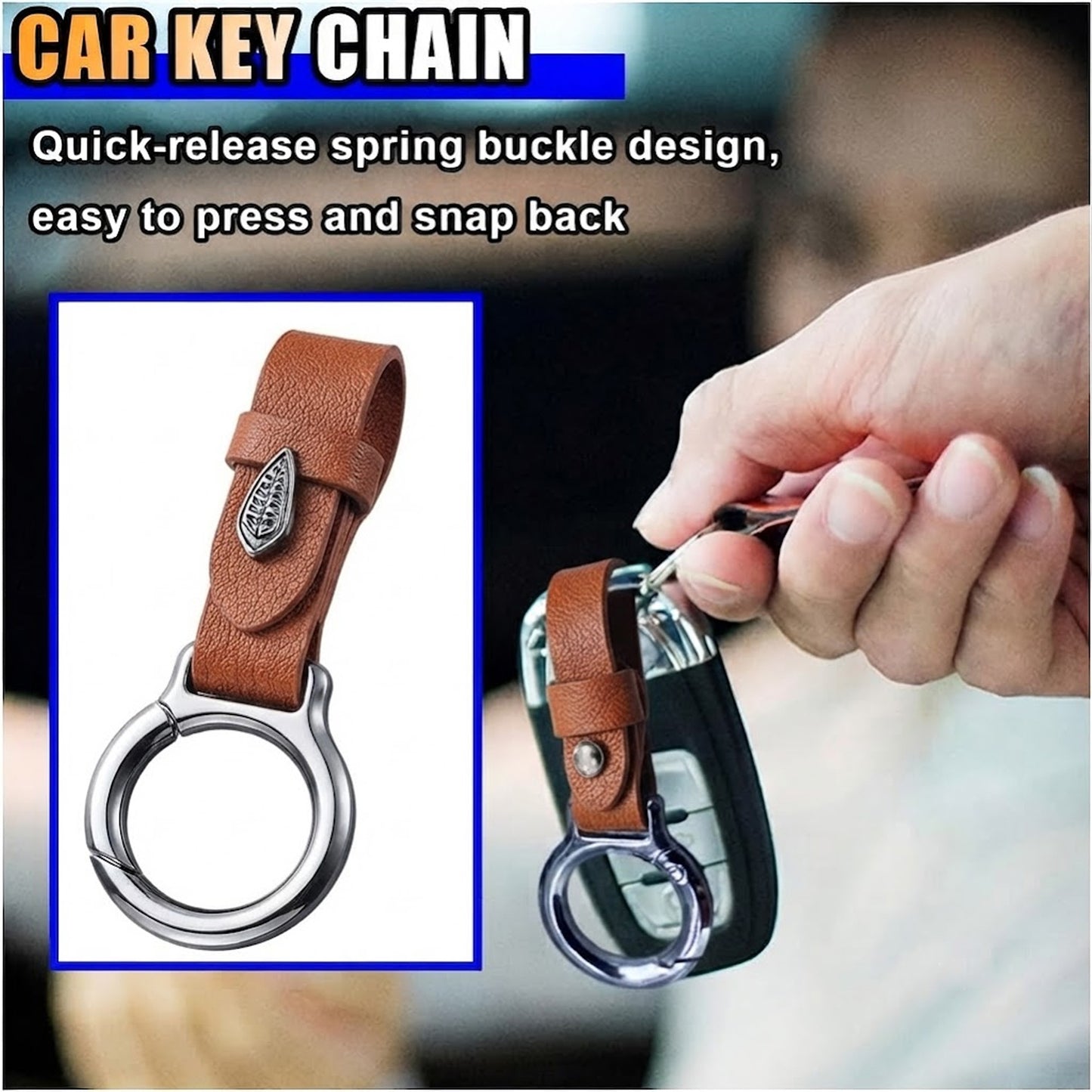 Detach Metal Key Ring with Luxurious Leather Strap  Holder Stylish Key Chain
