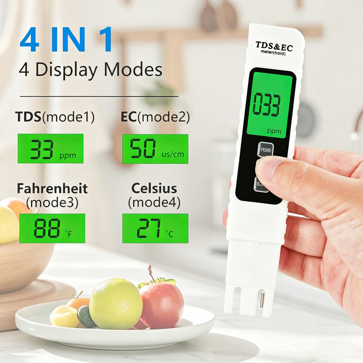 4-in-1 Digital Water Quality Tester (TDS, EC, and Temperature/°C, °F)