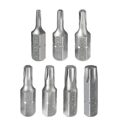 7pcs Torx Screwdriver Bit 1/4" Hex Shank CR-V Steel 6 Point Security Drill Bits for Repair Work Electric Screw Driver