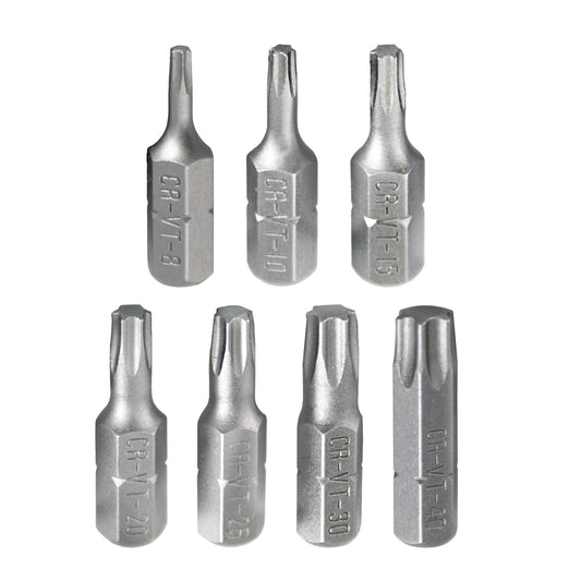 7pcs Torx Screwdriver Bit 1/4" Hex Shank CR-V Steel 6 Point Security Drill Bits for Repair Work Electric Screw Driver