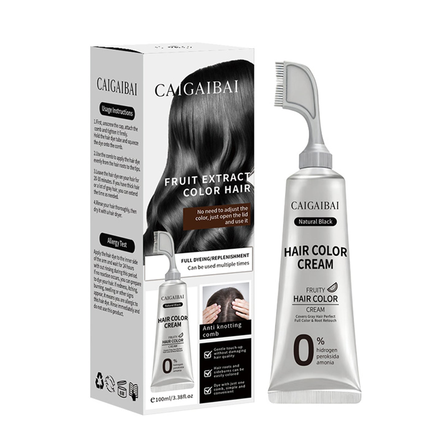 Hair Dye Cream Comb for Gray Coverage, No Mix Easy Application for Men & Women, Natural Black Hair Color Kit