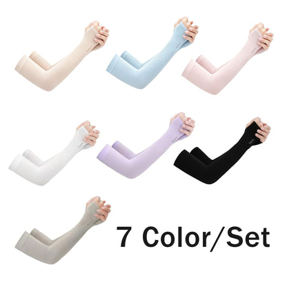 7 Color/Set Unisex Sun-Protection Ice Silk Sleeves With Thumbholes