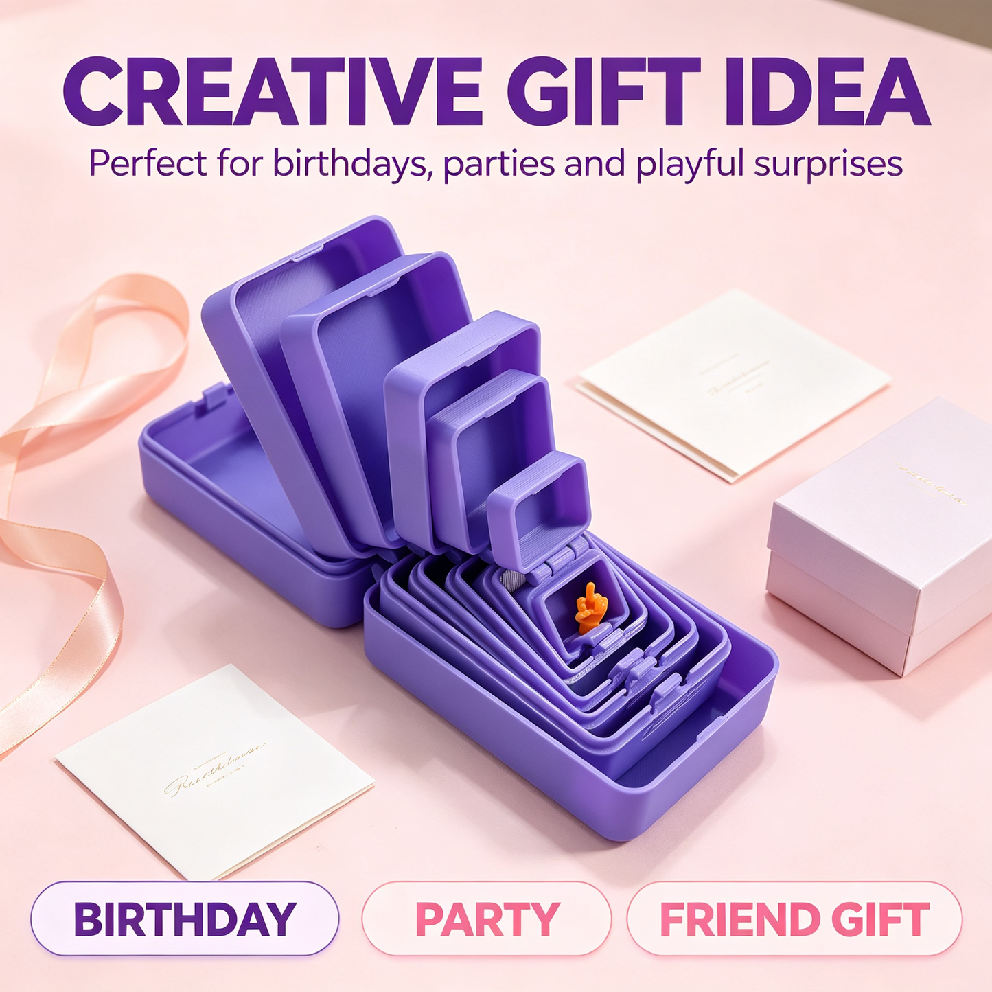 3D-Printed Multicolor Nesting Box – Includes Miniature Figurines Inside