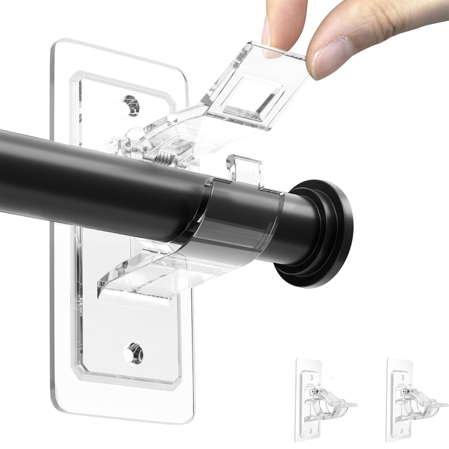 2 Pack No-Drill Curtain Rod Brackets – Strong Adhesive Holders for Easy Curtain Installation