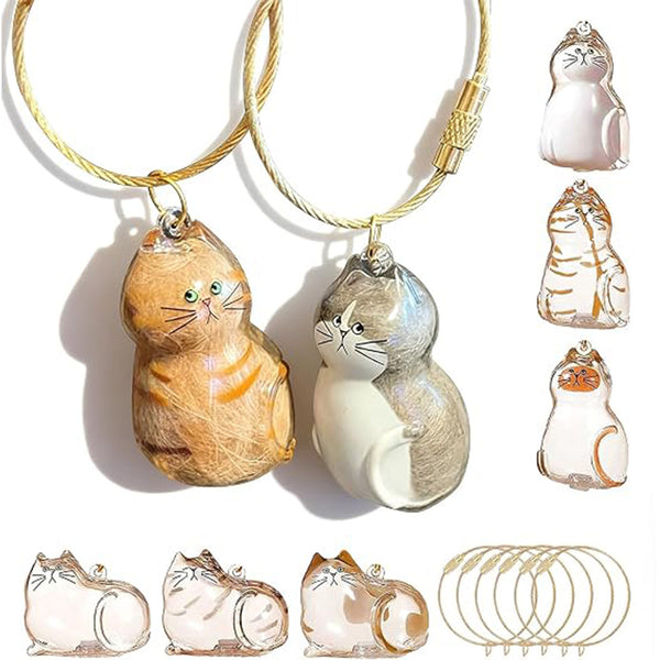 6PCS Pet Hair Keepsake Keychains – Transparent Capsule Pendants for Cat & Dog Fur Collection