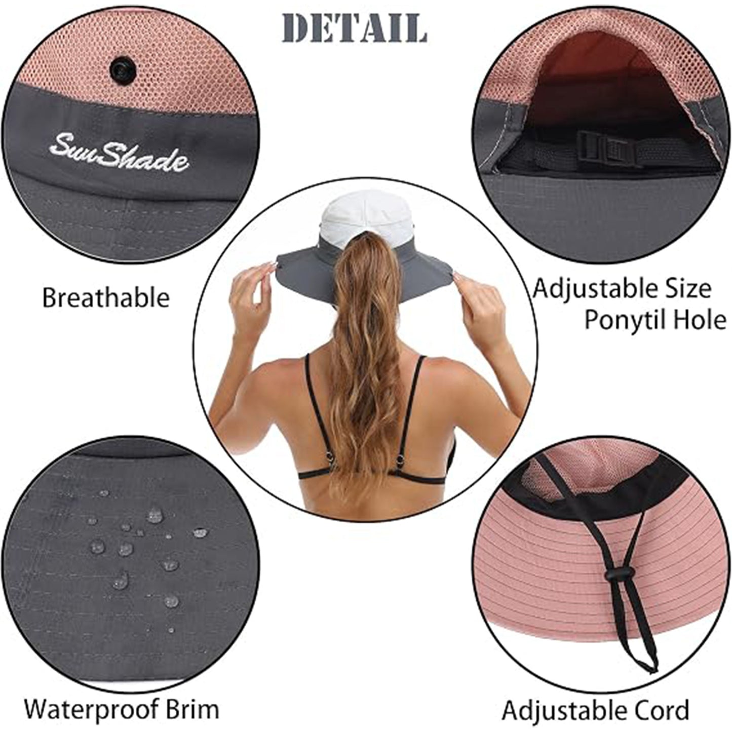 UV Protection Ponytail Hat – Women's Wide Brim Mesh Sun Hat for Fishing, Hiking & Outdoor Travel