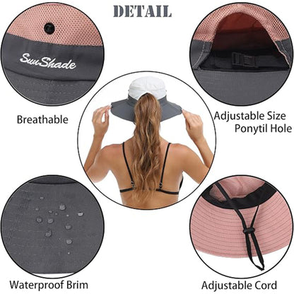 UV Protection Ponytail Hat – Women's Wide Brim Mesh Sun Hat for Fishing, Hiking & Outdoor Travel