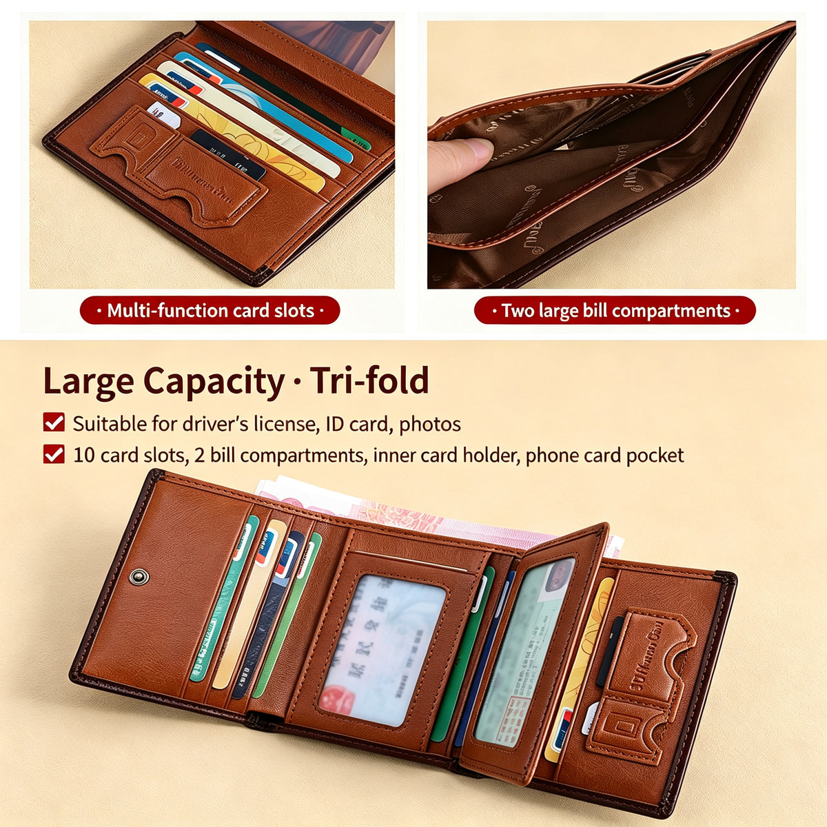 Leather Wallet RFID Trifold Compact