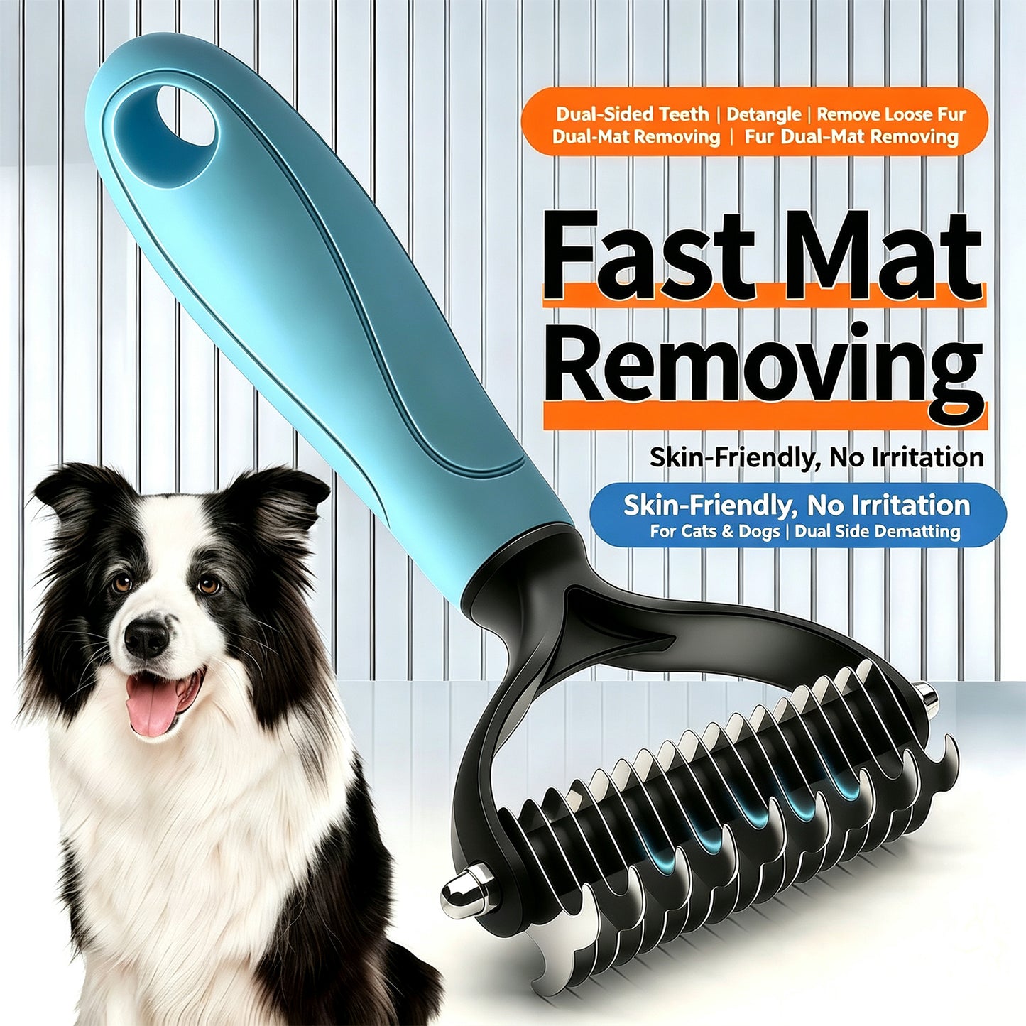 Double-Sided Deshedding Comb for Dogs & Cats – Stainless Steel Pet Grooming Tool with Non-Slip Handle