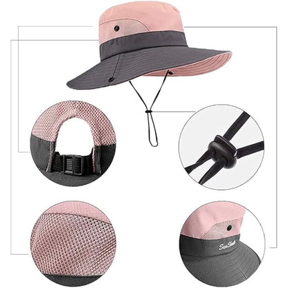 UV Protection Ponytail Hat – Women's Wide Brim Mesh Sun Hat for Fishing, Hiking & Outdoor Travel