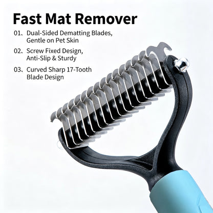 Double-Sided Deshedding Comb for Dogs & Cats – Stainless Steel Pet Grooming Tool with Non-Slip Handle
