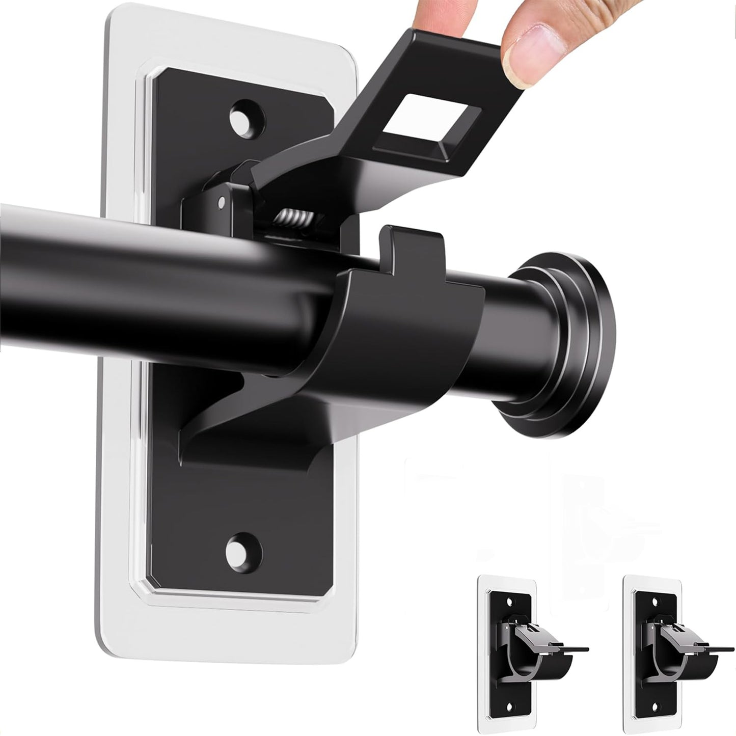 2 Pack No-Drill Curtain Rod Brackets – Strong Adhesive Holders for Easy Curtain Installation