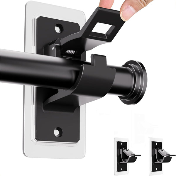 2 Pack No-Drill Curtain Rod Brackets – Strong Adhesive Holders for Easy Curtain Installation