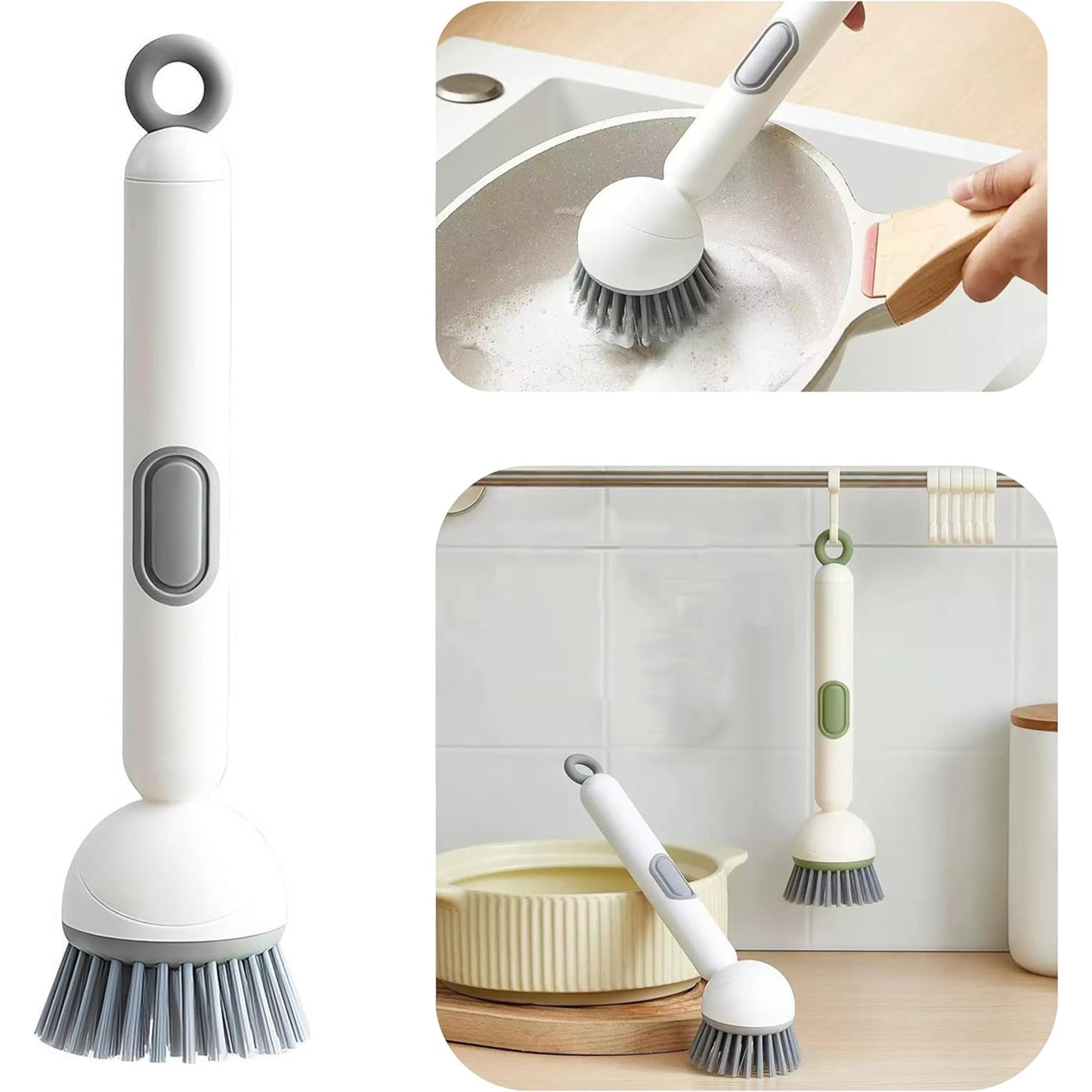 6-in-1 Dish Brush with Soap Dispenser – Adjustable Rotating Scrub Brush for Pots, Pans & Kitchen Cleaning