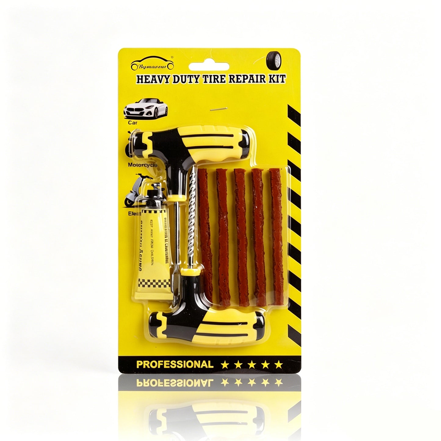 Heavy-Duty Tire Repair Kit – Flat Tire Plug Tool with 2 T-Handles & 10 Rubber Strings for Cars, Motorcycles, ATV & UTV