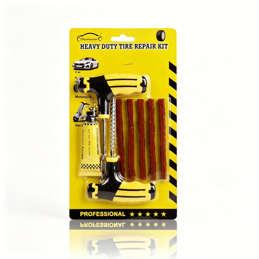 Heavy-Duty Tire Repair Kit – Flat Tire Plug Tool with 2 T-Handles & 10 Rubber Strings for Cars, Motorcycles, ATV & UTV