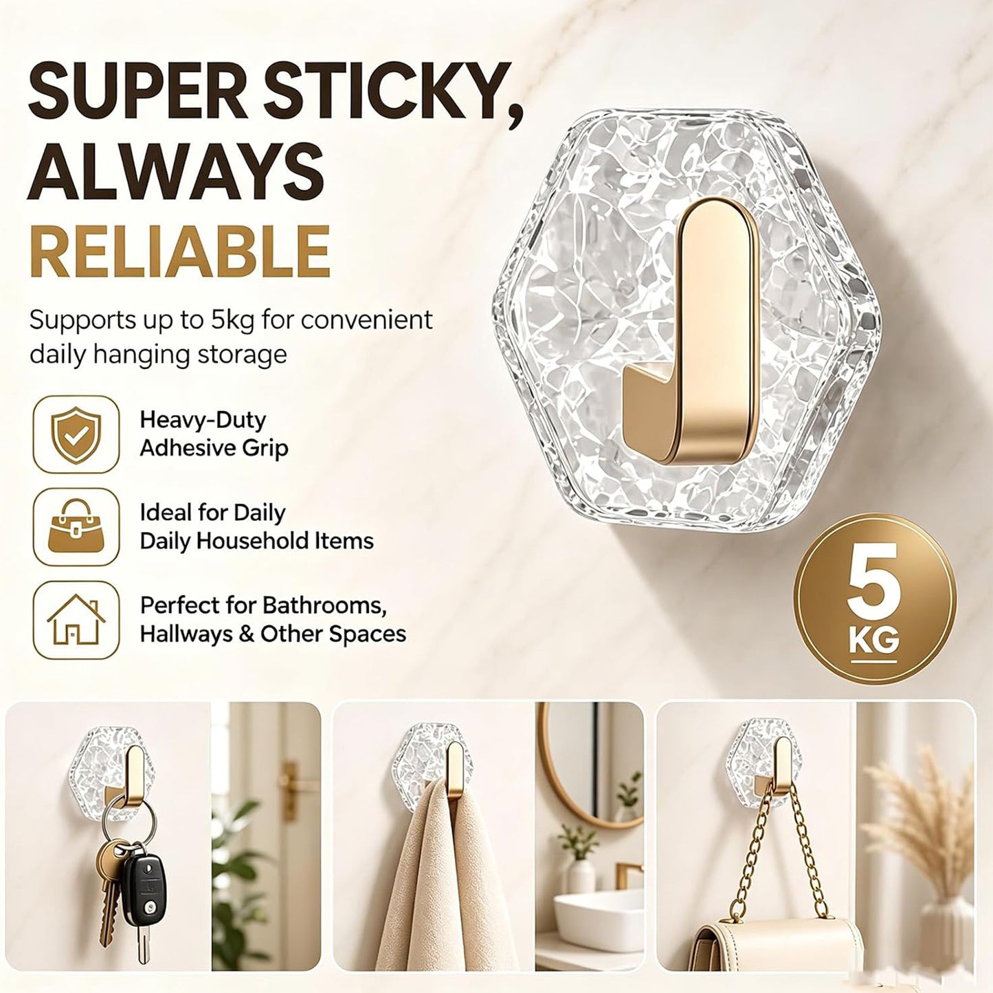 5 PCS Water Ripple Hexagonal Self Adhesive Hooks