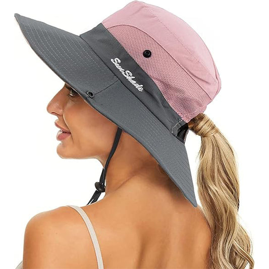 UV Protection Ponytail Hat – Women's Wide Brim Mesh Sun Hat for Fishing, Hiking & Outdoor Travel