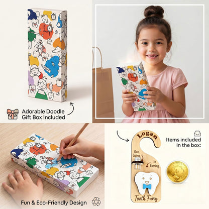 Cute Wooden "Tooth Fairy" Door Hanger - With Coin Storage Slot