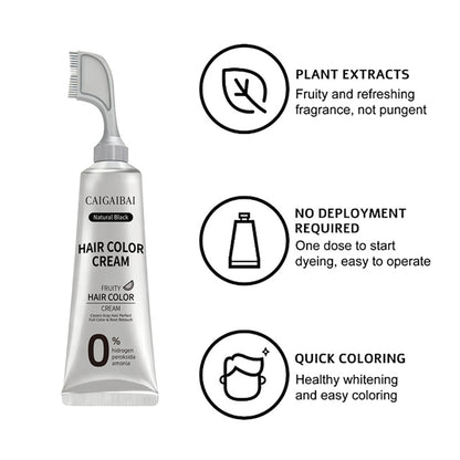 Hair Dye Cream Comb for Gray Coverage, No Mix Easy Application for Men & Women, Natural Black Hair Color Kit