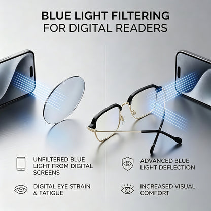Photochromic Smart Zoom Reading Glasses Anti-Blue with UV Protection