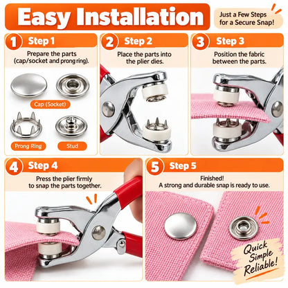 100 Sets Metal Snap Buttons with Pliers,  Multicolor Mixing Hollow Sewing Snap Fasteners