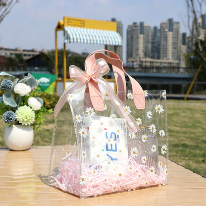 Clear Gift Bag with Handle and Small Daisy Print – Sturdy, Durable, and Waterproof Party Gift Bag