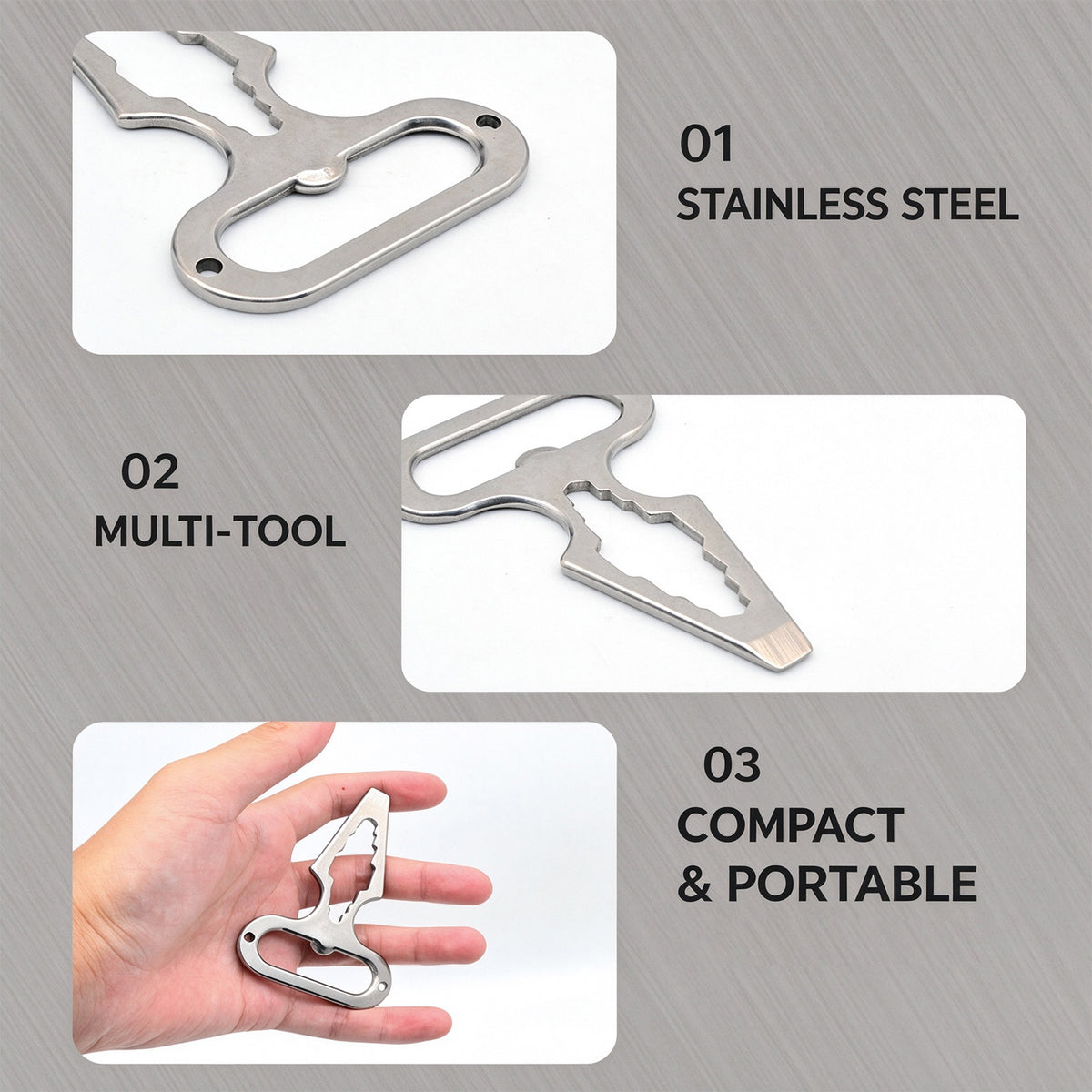 2 Pcs Multi-function Wrench, Stainless Steel, Self-nailing Multitool Keychain