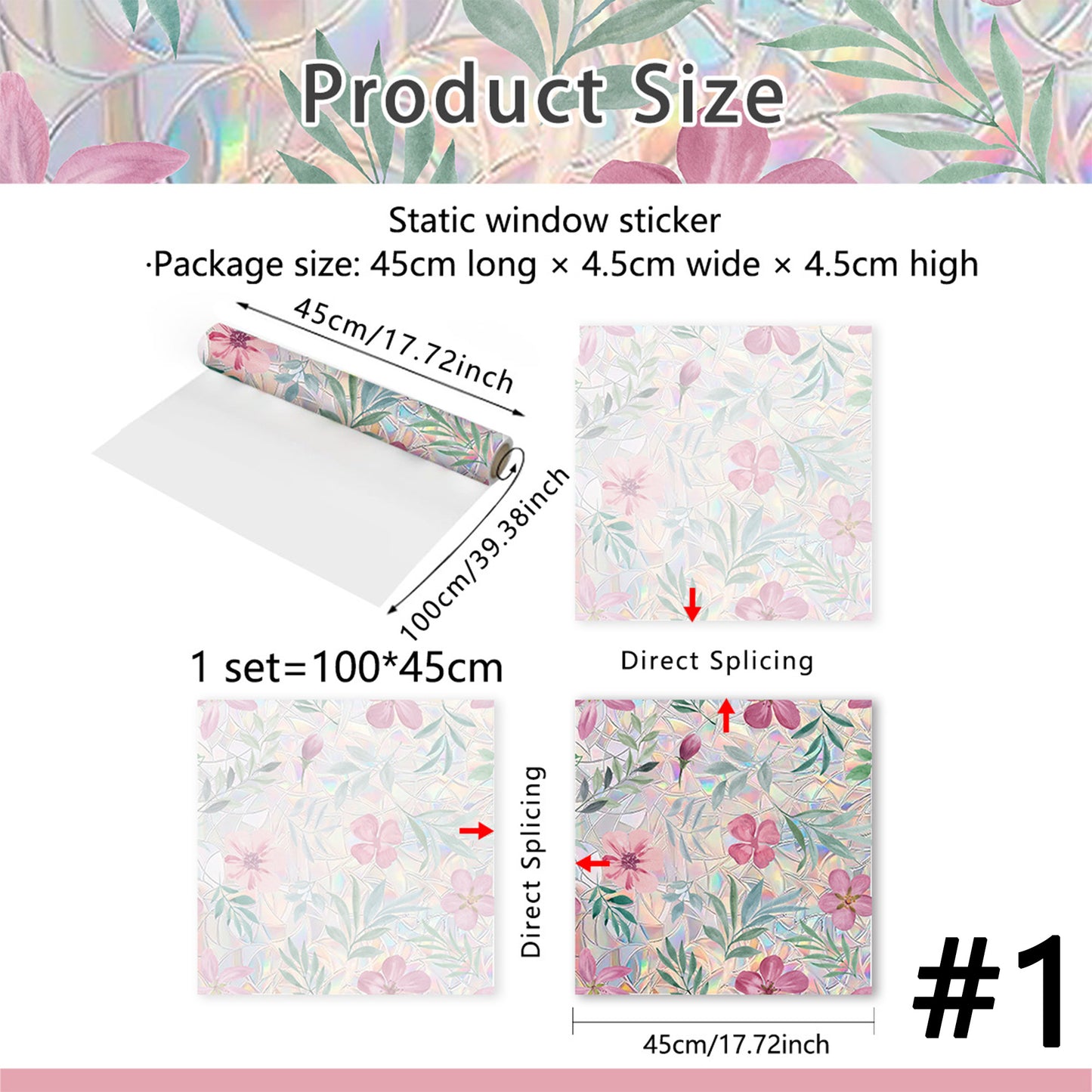 Floral Stained-Glass Style Privacy Window Film