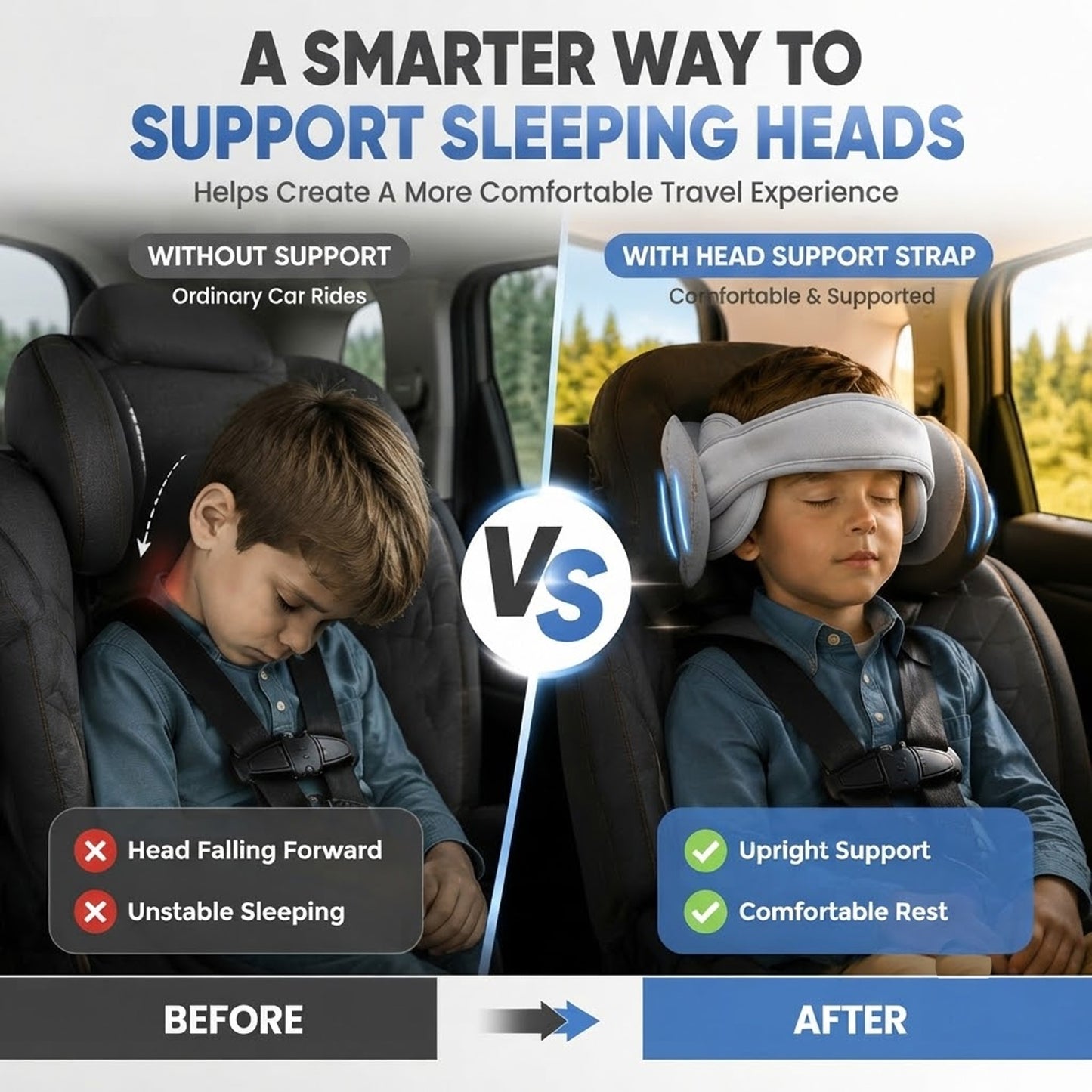 Child Car Seat Head Support Adjustable Strap Headrest