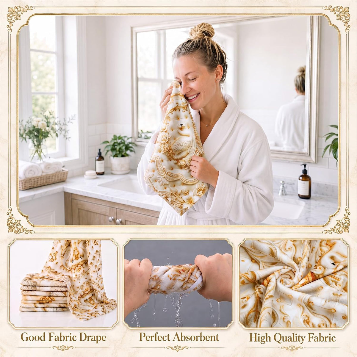 3D Gold Swan Shower Curtain with 12 Hooks