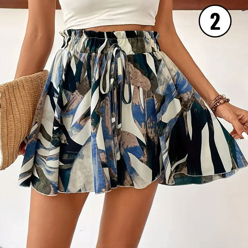 Women's Ditsy Floral Elastic Waist Skort Ruffle Hem Boho Short Skirt Skorts