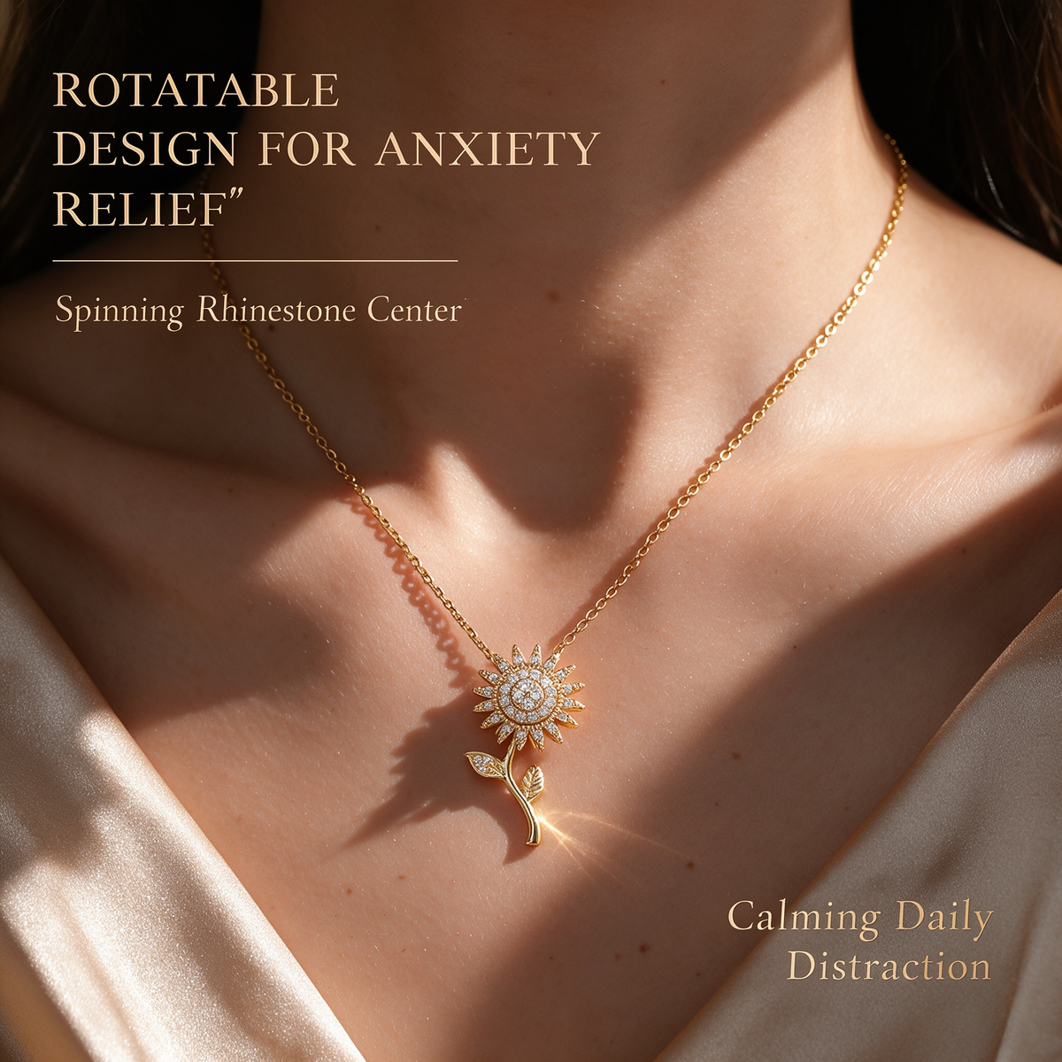 Sunflower Fidget Necklace You are My Sunshine Rotating Necklace