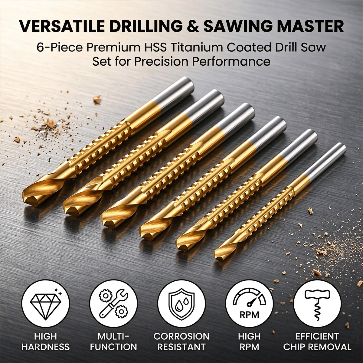 6 Pcs Titanium Coated HSS Drill Bit Set