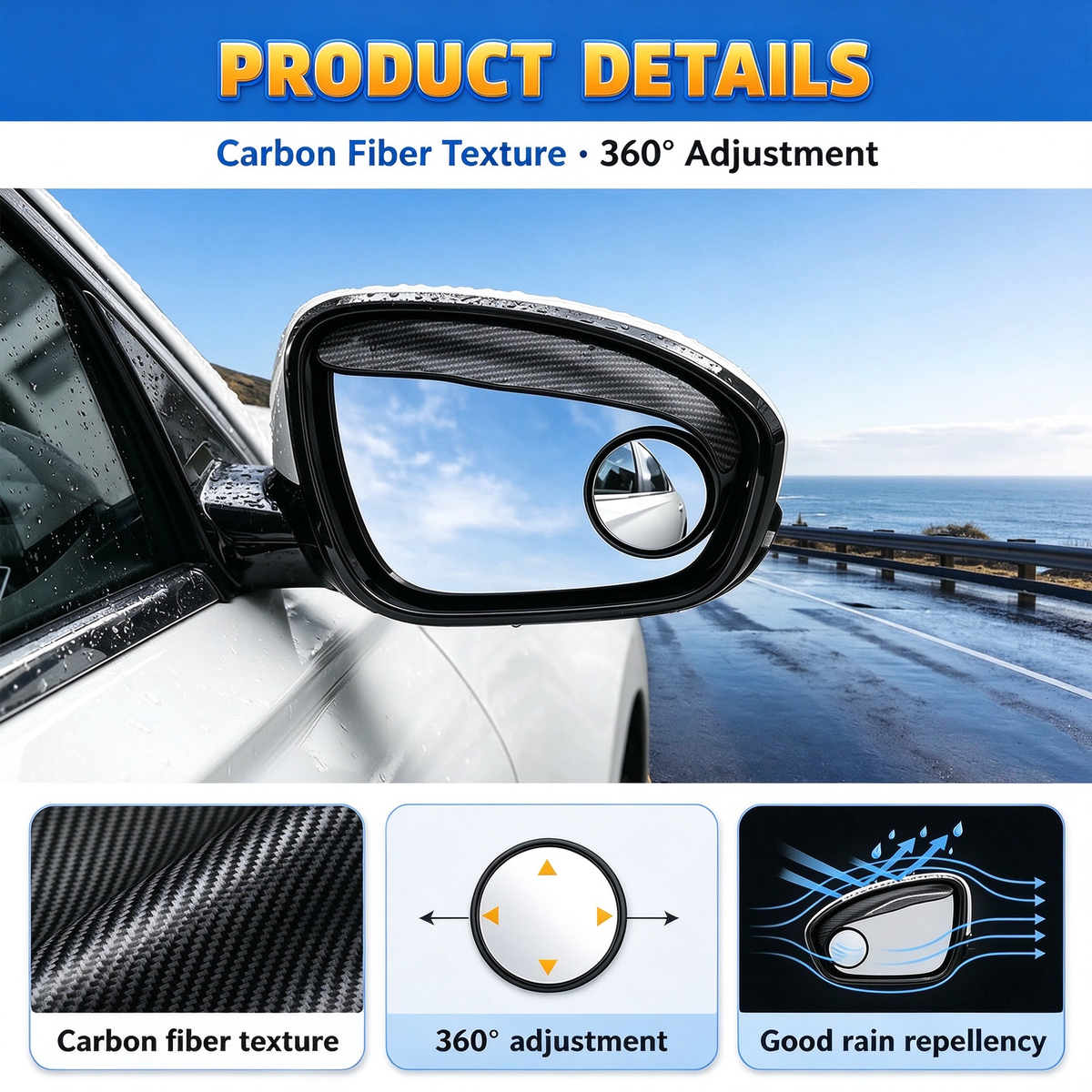 2PCS Car Blind Spot Mirrors 360° Adjustable for Most Cars