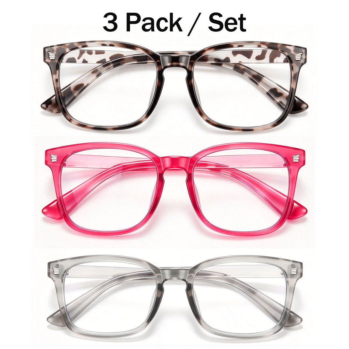 3Pack Universal Fashionable Non-Prescription Blue Light Blocking Glasses