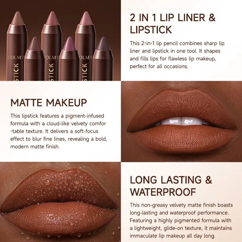 6Pcs Matte Creamy Lipstick Pencil Set